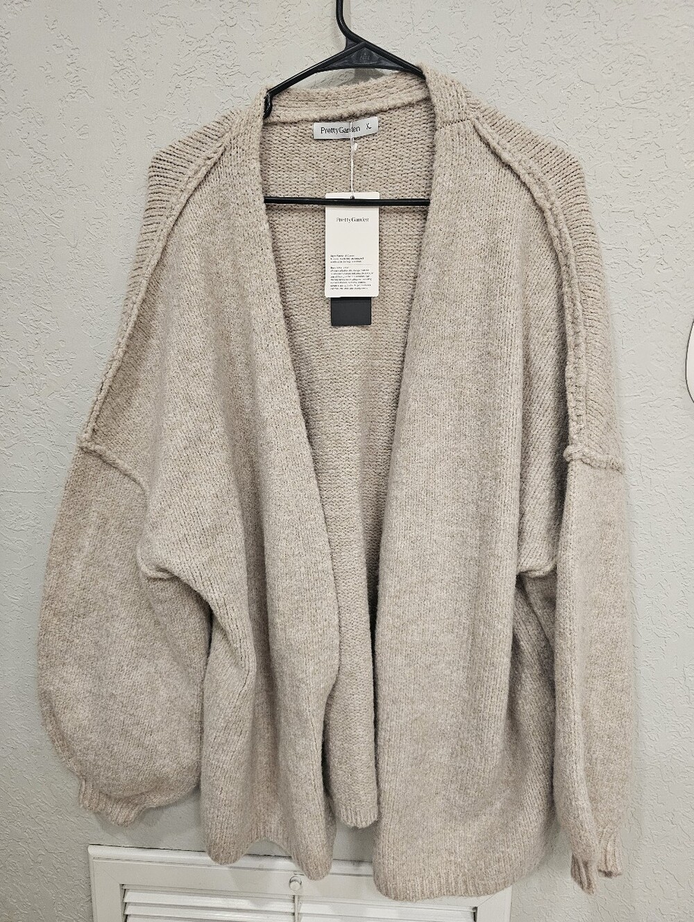 Pretty Garden Oversized Open Front Cardigan Sweater XL NWT Beige Cozy Knit